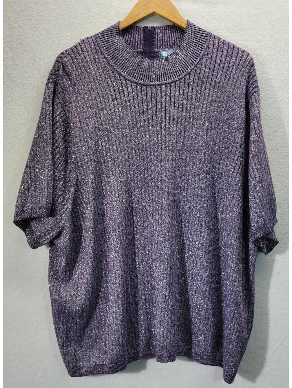 Koret Woman's 4XL Sweater Lavender Purple Silver Zips In Back Short Sleeve